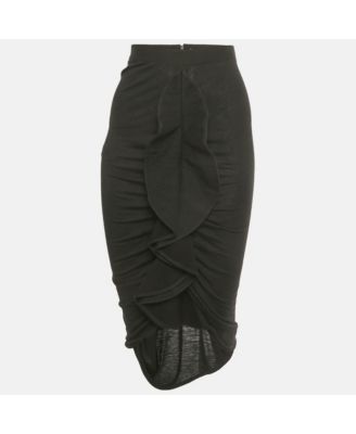 Women's Black Knit Ruffled Midi Skirt