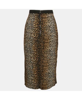 Women's Brown Animal Print Crepe Midi Skirt