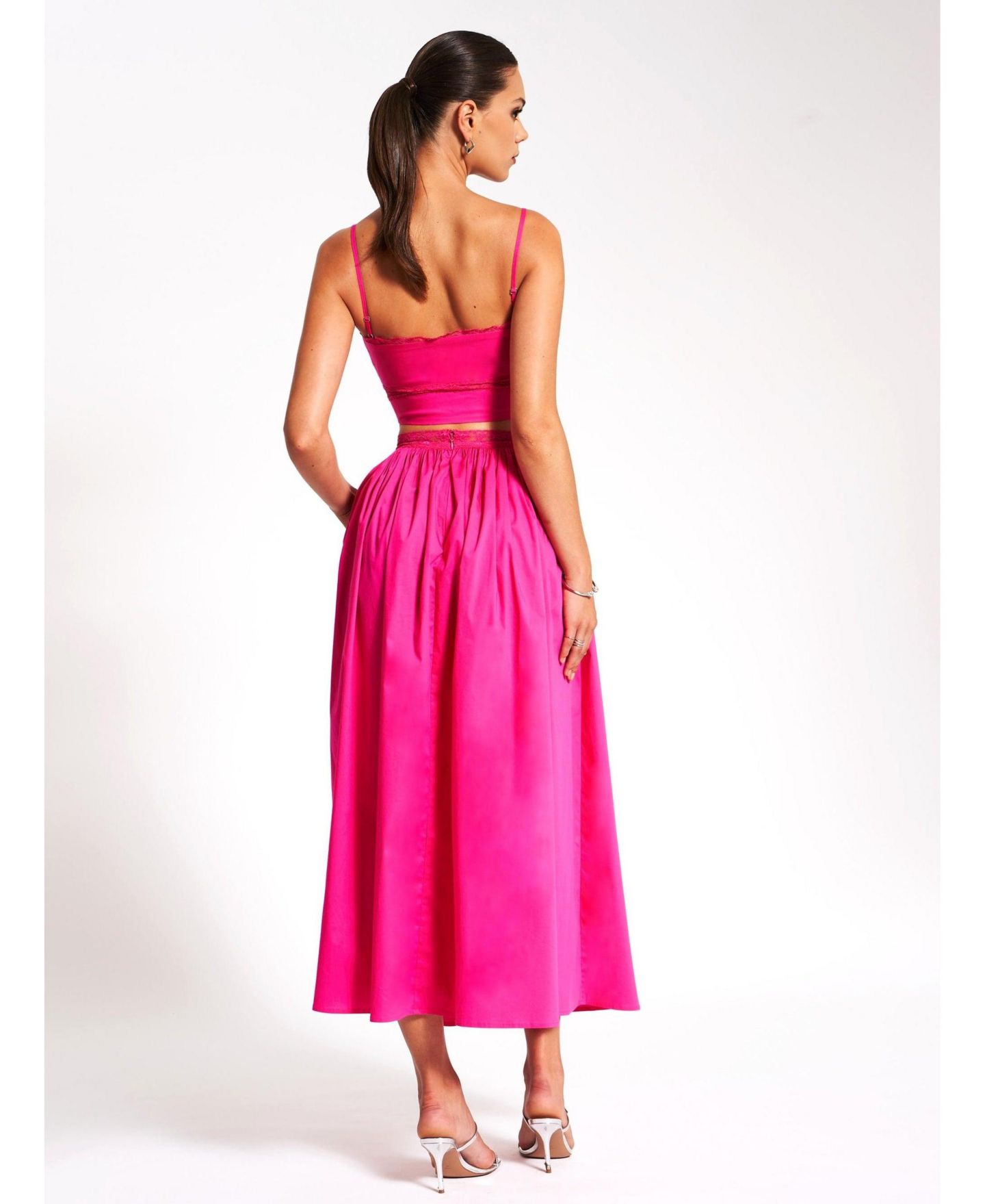 Женская юбка Miss Circle Martha Fuchsia Cotton Poplin Maxi Skirt With Lace Trim, цвет: Фуксия — фото 7