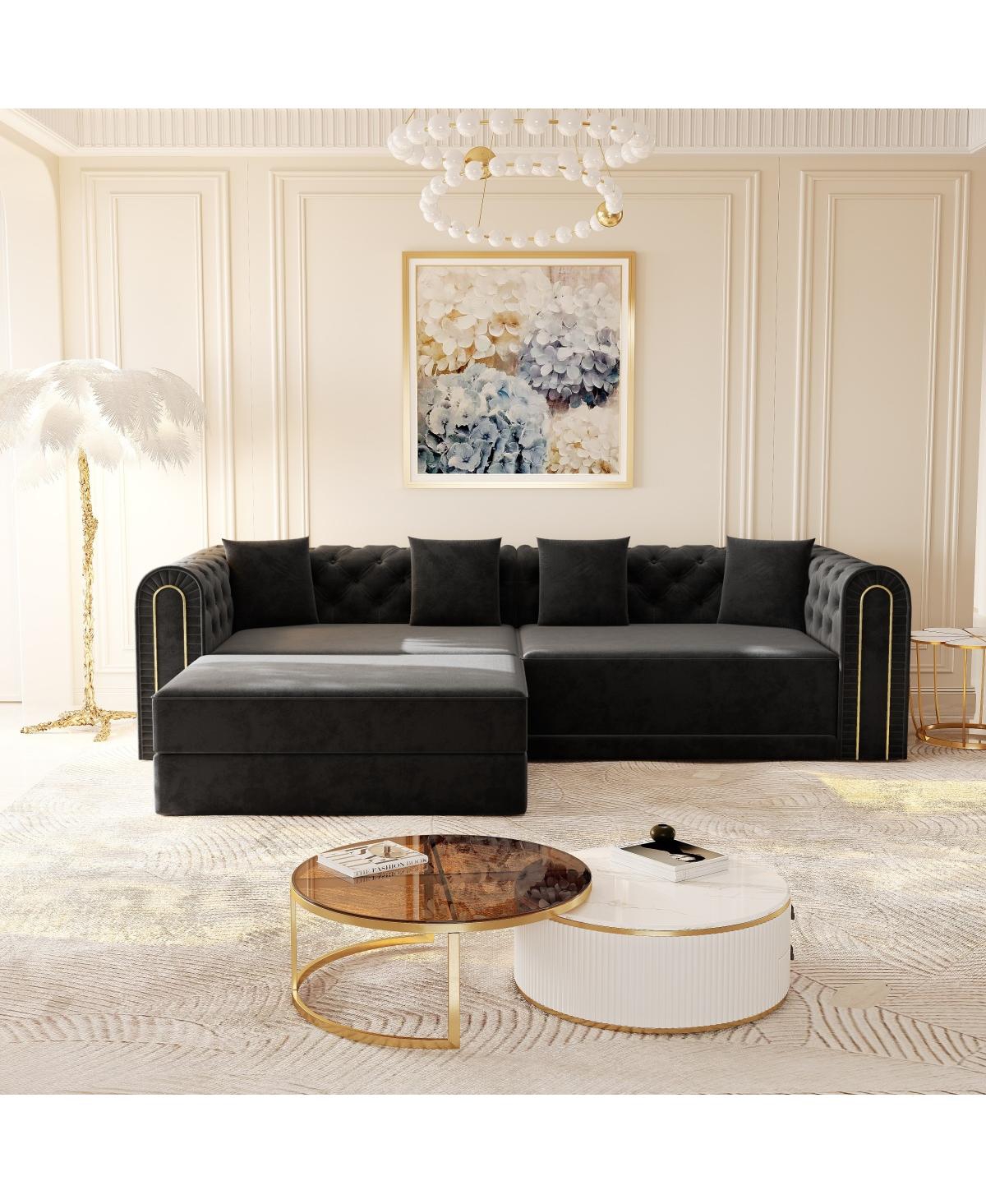 Streamdale Furniture Elegant 3-in-1 Convertible Sleeper Sofa with Gold Trim, Black