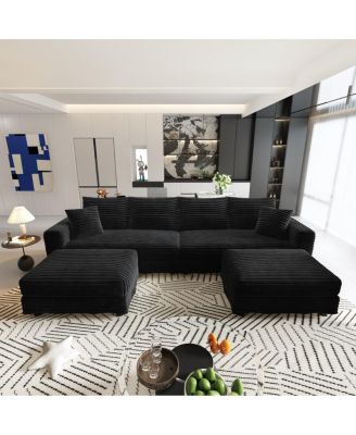 Plush Corduroy 4-Seat Sofa, Modern Comfy Upholstered Cloud Couch