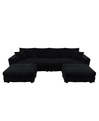 Plush Corduroy 4-Seat Sofa, Modern Comfy Upholstered Cloud Couch