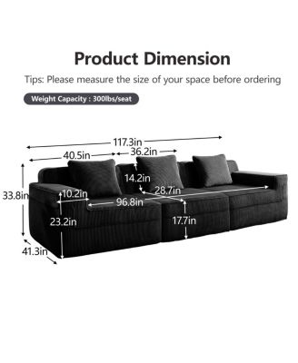 Modular 3 Seat Boneless Sofa, Cloud Sectional Couch with Deep Seat