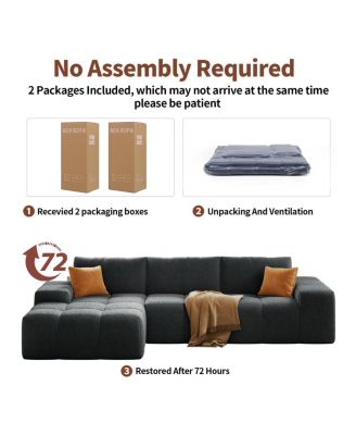 L-shaped modular sofa, no assembly, deep seat, 3 cushions, soft fabric upholstery