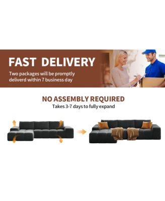  L-shaped modular sofa, no assembly, deep seat, 3 cushions, soft fabric upholstery