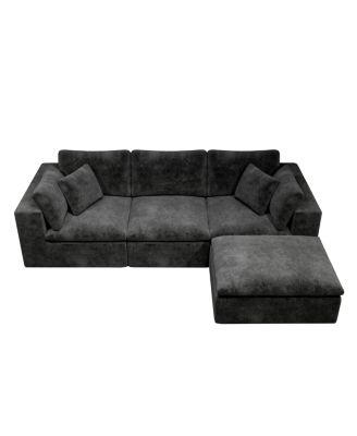 Modular Upholstered Corduroy Sectional Sofa, Gray