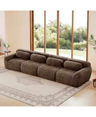 Boneless Sofa, 149" Plush Fabric, Ergonomic Design, Free Combination, Chocolate