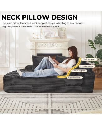 78.5-Inch Corduroy Semi-Circular 2-in-1 Sofa Bed with Neck Pillow & 5 Throw Pillows