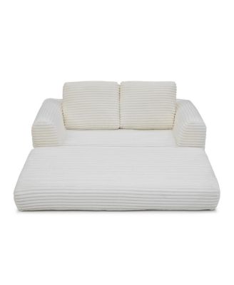 Streamdale 2-in-1 Folding Convertible Sofa Bed, Modern Corduroy Sleeper Couch with 2 Pillows, Beige