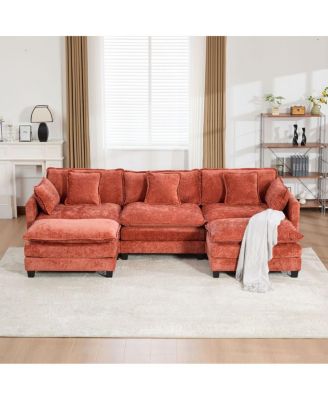 Streamdale Cloud Sofa 3 Seats, Modern Sectional Couch, Comfy Upholstered Seat Cushion, Chenille Fabric, Orange