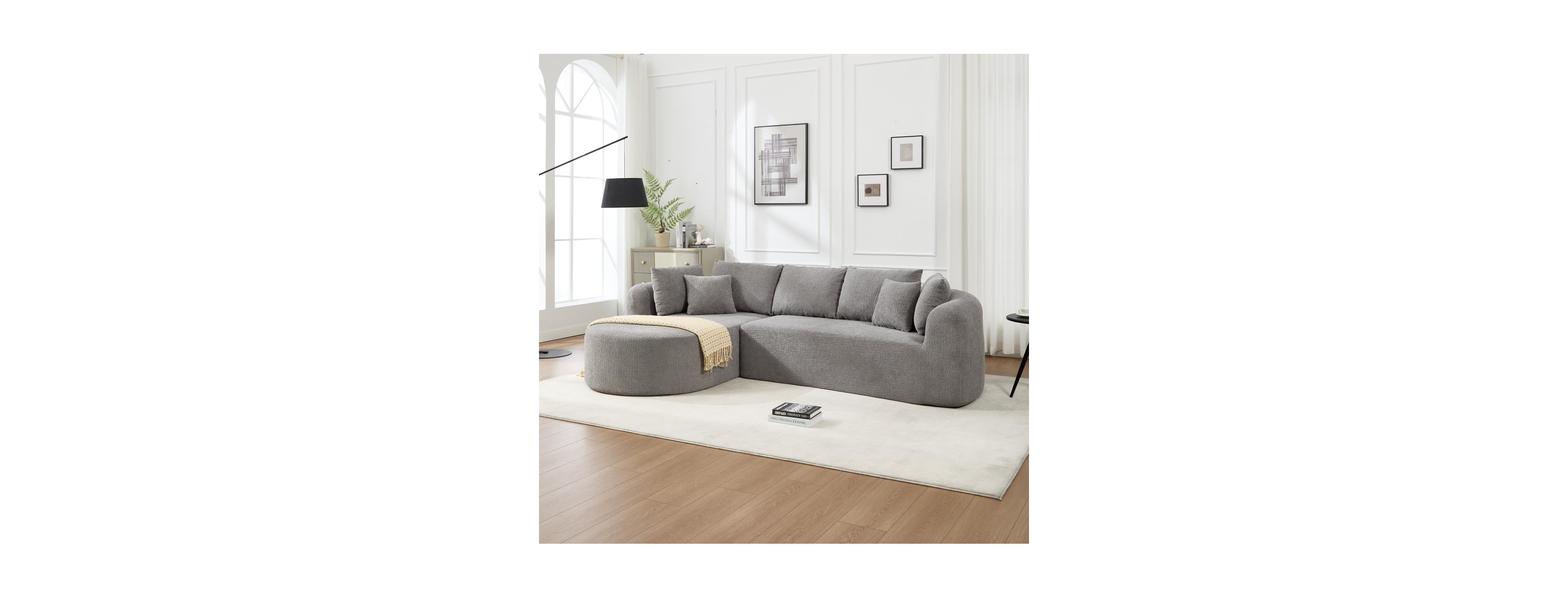 Streamdale Furniture Light Gray Corduroy Cloud Sectional Sofa with L-Shape Chaise
