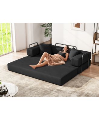 Folding Sofa Bed Convertible Corduroy Couch King Size Floor Sleeper 4-in-1