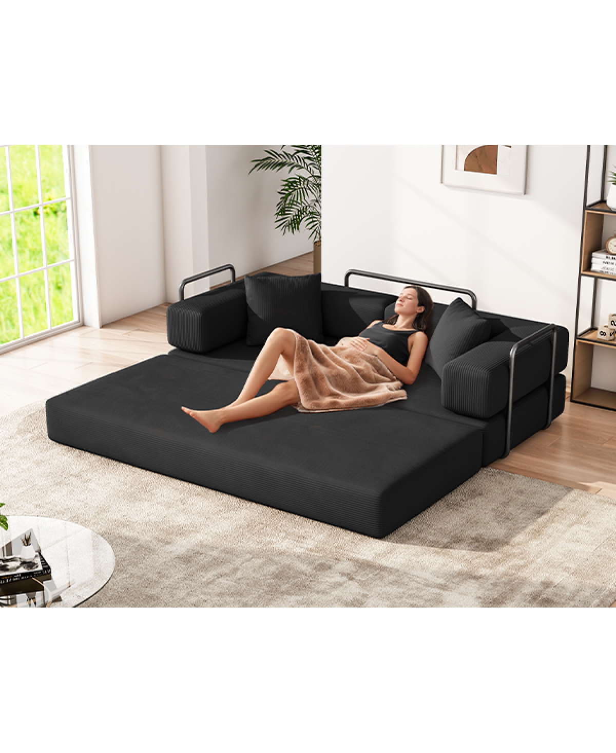Streamdale Furniture Folding Sofa Bed Convertible Corduroy Couch King Size Floor Sleeper 4-in-1