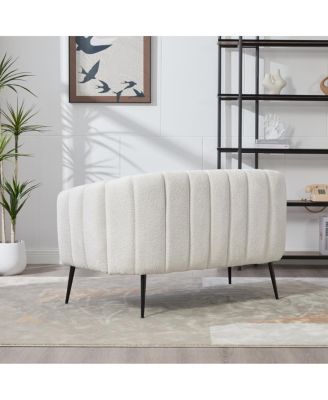 Streamdale 50.2" Wide Upholstered Chenille Loveseat Accent Couch, Modern Glam Settee with Metal Legs, Ivory