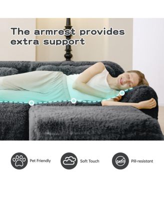  L-shaped Boneless Sofa, Soft Fluffy Plush Fabric, Dark Gray