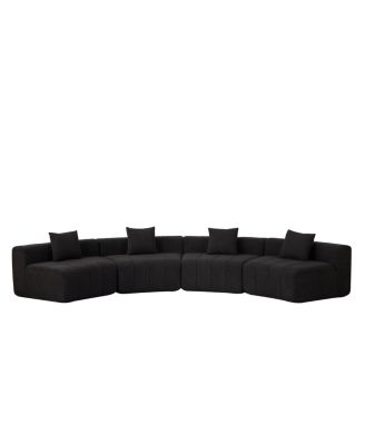  Chenille Curved Sectional Sofa with 4 Pillows, Semi-Circular Modular Design