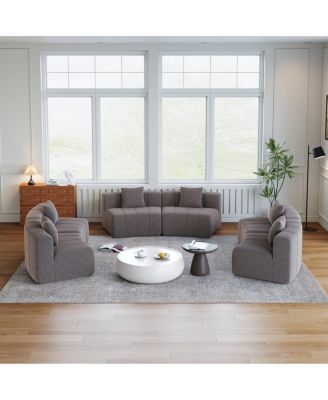 Chenille curved sectional sofa with 6 pillows, semi-circular modular sofa for any room