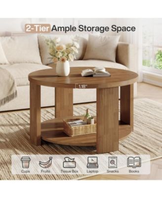 2-Tier Round Coffee Table for Living Room, 31.5-Inch Mid-Century Modern Circle Accent Center Table with Thick Tabletop, Low Cocktail Tea