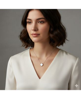 Sterling Silver,Mother of Pearl Clover, Beaded Outline Necklace