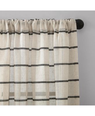 Twill Stripe Anti-Dust Linen Blend Sheer Curtain Panel