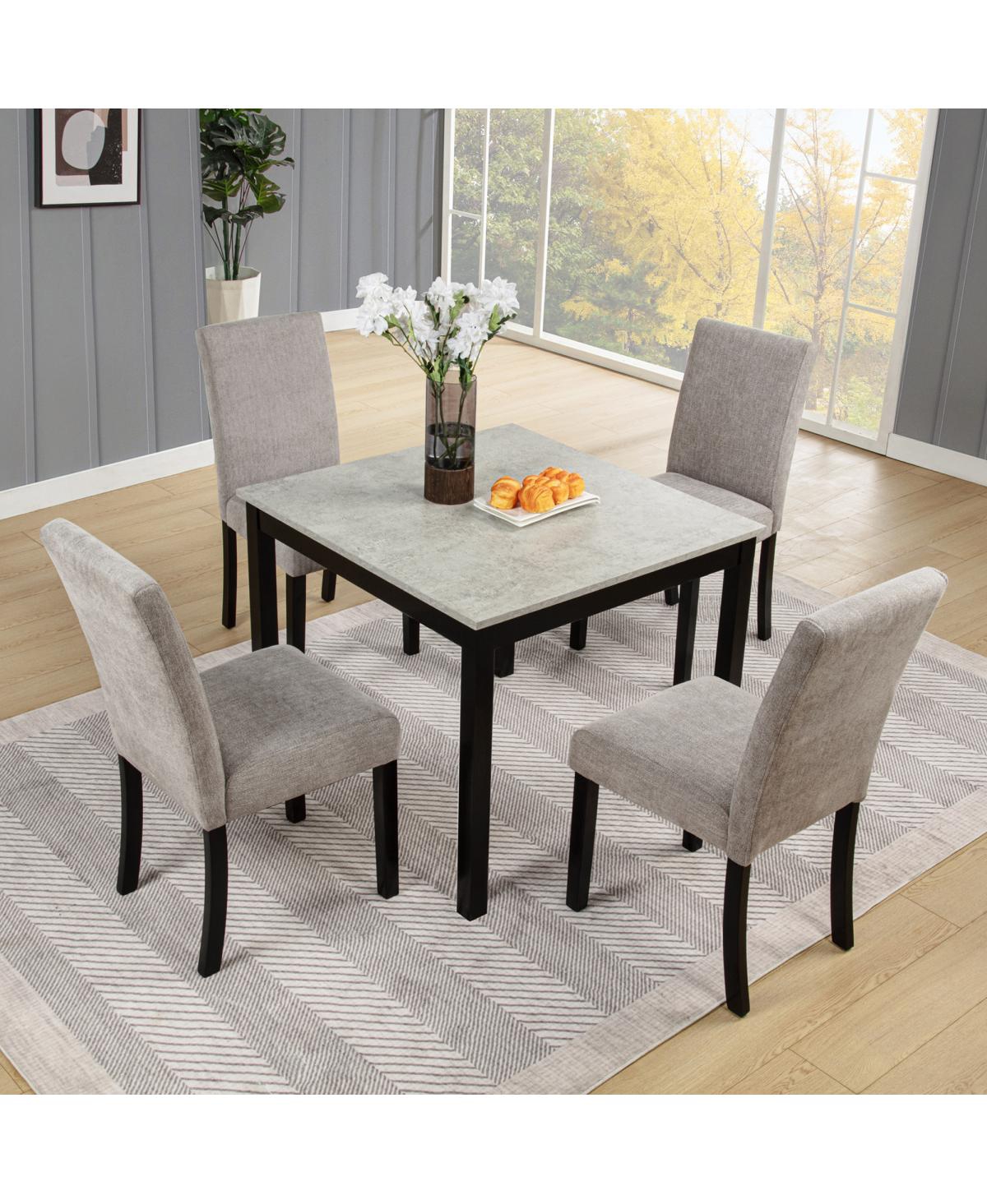 Streamdale Furniture 5-Piece Dining Set with Concrete-Effect Melamine Tabletop, Modern Wooden Dining Table Set, Gray&Black