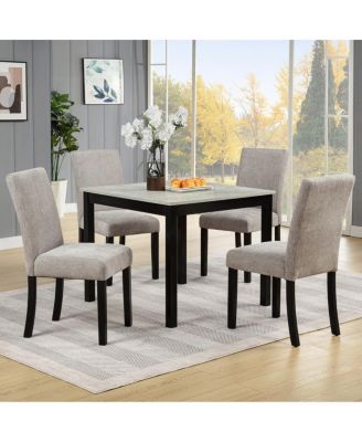 5-Piece Dining Set with Concrete-Effect Melamine Tabletop, Modern Wooden Dining Table Set, Gray&Black