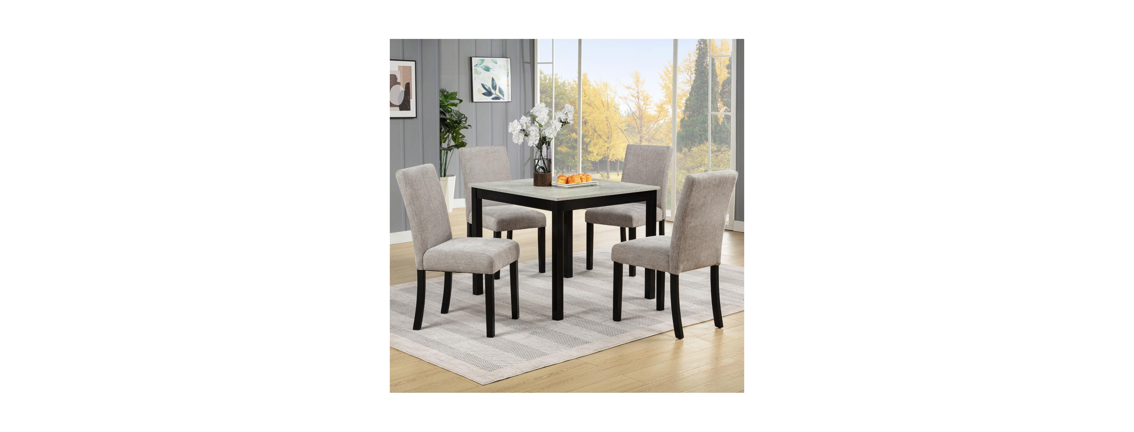 Streamdale Furniture 5-Piece Dining Set with Concrete-Effect Melamine Tabletop, Modern Wooden Dining Table Set, Gray&Black