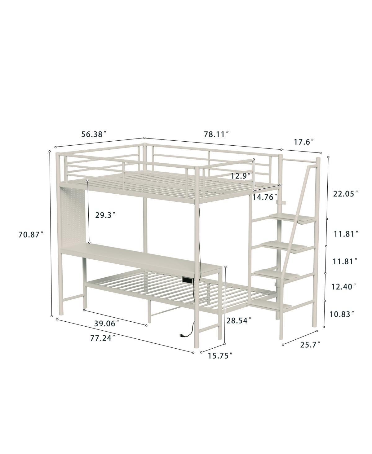 Streamdale Furniture White full size bunk bed with twin size, Led light and charging socket