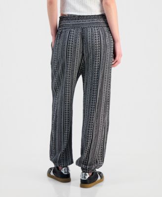 Juniors' Striped Smocked-Waist Jogger Pants