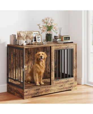 Furniture Style Dog Crate End Table with Dual Doors for Dogs