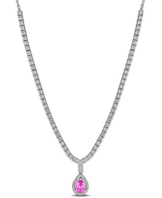 Lab Grown Sapphire (1-1/6 ct. t.w.) and Lab Grown White Sapphire (2-7/8 ct. t.w.) Pendant Necklace in Sterling Silver