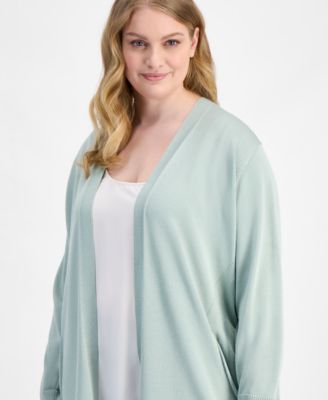 Plus Size Collarless Open-Front Cardigan 