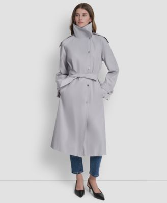 Women's Belted Funnel Collar Long Trench Coat