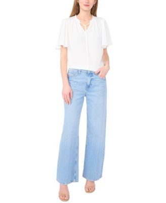 Women's Tie Neck Short-Sleeve Blouse