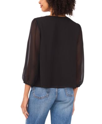 Women's Double Ruffle Tie V-Neck Blouse