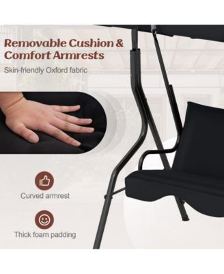 LUCKY ONE 3 Seat Outdoor Patio Canopy Porch Swing with Cushioned Steel Frame