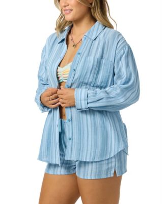 Juniors' Leni Waves Collar Neck Striped Top