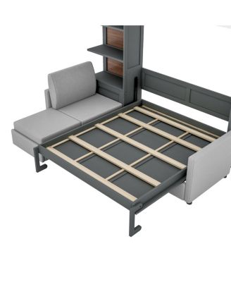 Queen Size Murphy Bed Wall Bed with Sofa and Shelves, Gray
