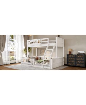 Twin XL over Queen Bunk Bed with Ladder, Guardrails, Pegboard & Bookshelf