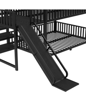 Full Metal House Bunk Bed with Storage Stairs, Slide, Safety Rails
