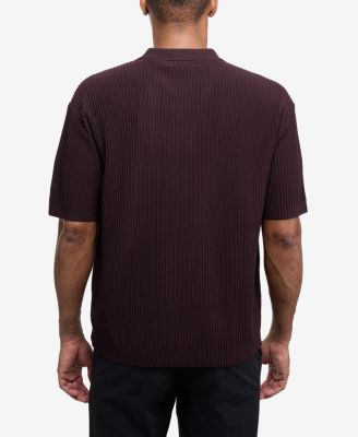 Men's Short Sleeve Vertical Ottoman Camp Collar Button Down Sweater Polo