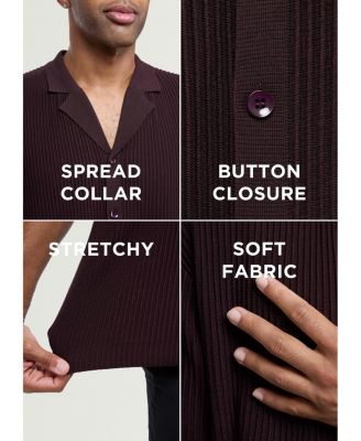 Men's Short Sleeve Vertical Ottoman Camp Collar Button Down Sweater Polo