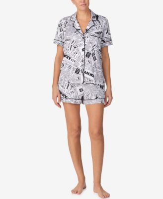 Women's Short-Sleeve Notch Collar Top & Boxers, 2-Piece Set