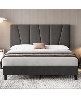Size Bed Frame with Adjustable Headboard, Linen Upholstered Platform Bedframe with Strong Wooden Slats, Easy Assembly