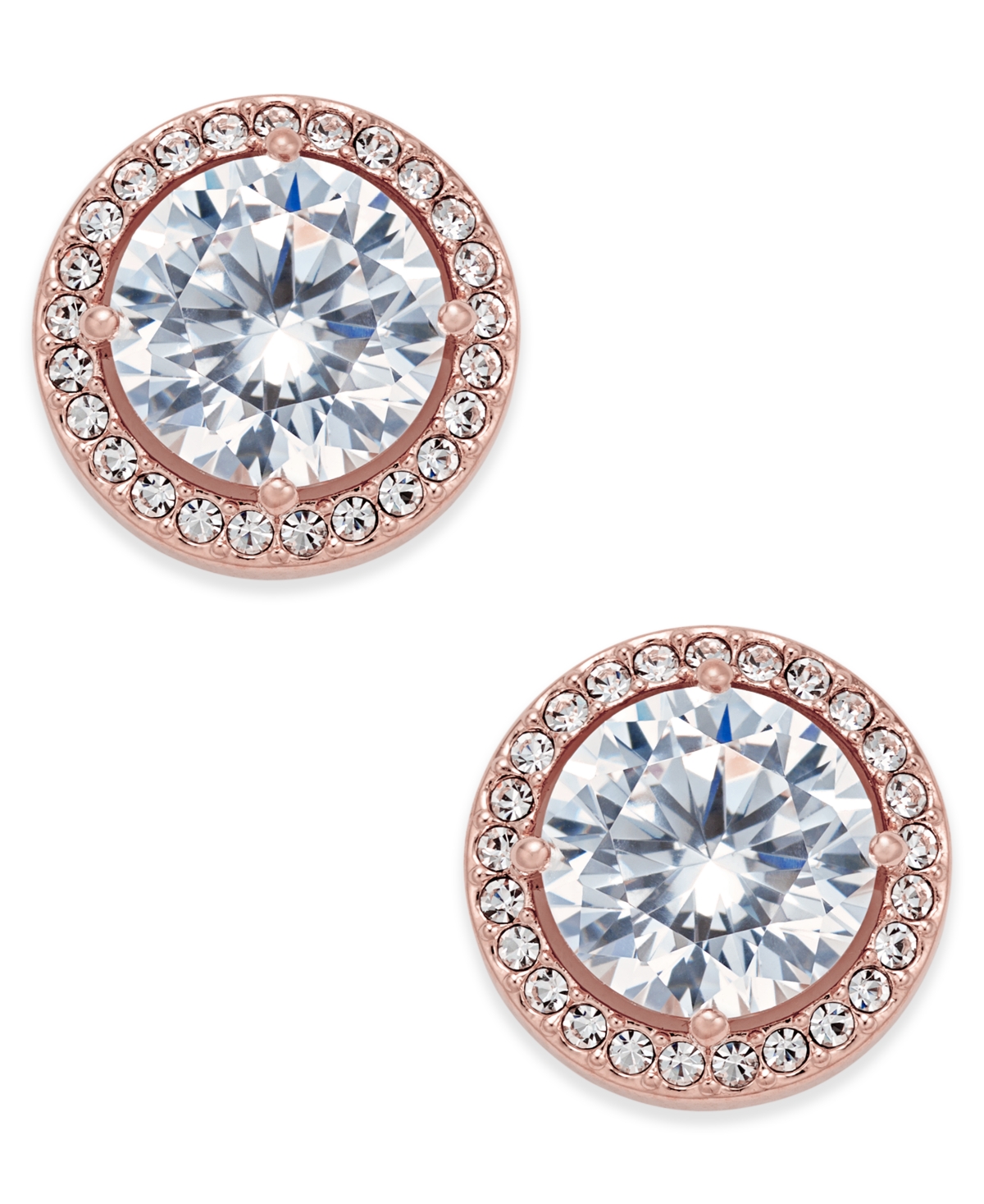 Rose Gold-Tone Crystal and Pave Round Stud Earrings, Created for Macy's - Rose Gold