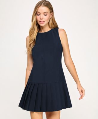 Juniors' Pleated Skirt Drop Waist Sleeveless Dress