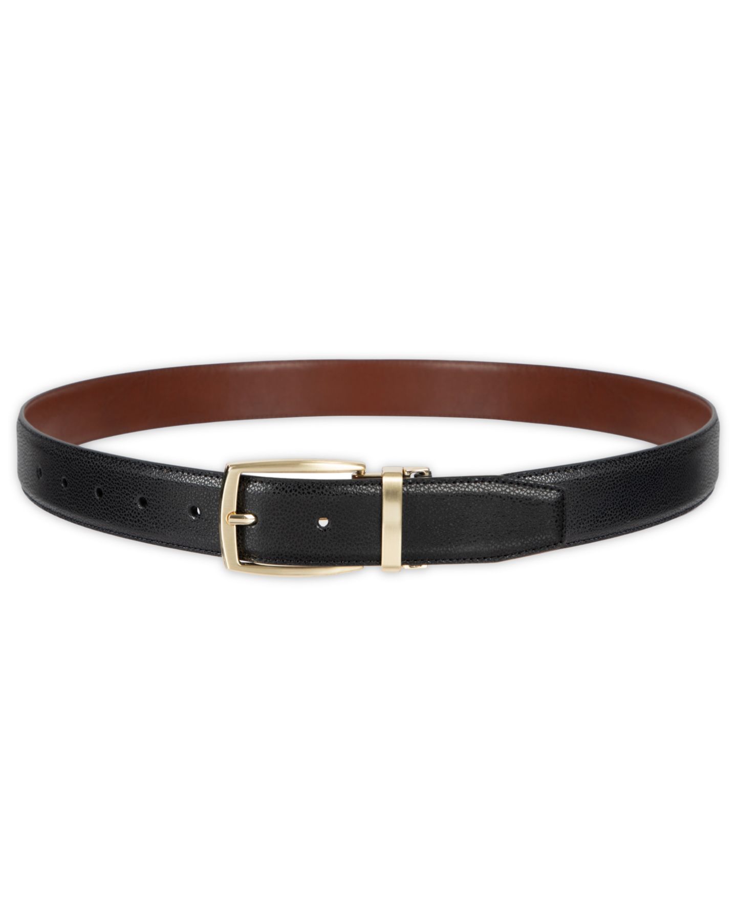 Мужской ремень Club Room 32MM Luxury 2-In-1 Reversible Pebbled Leather Belt, цвет: Чёрный / Коньячный — фото 5