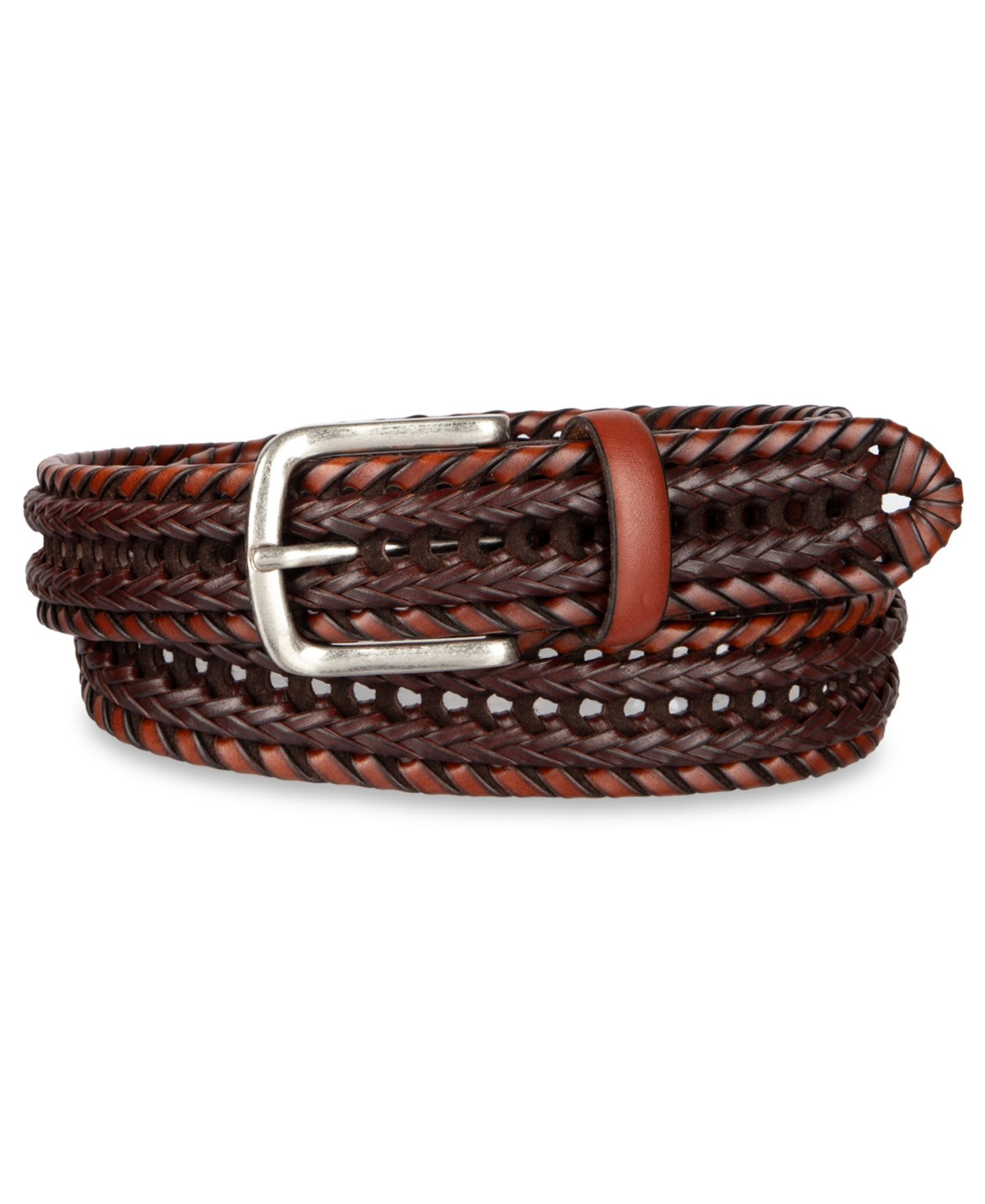 Мужской ремень Club Room 35MM Luxury Elevated Laced Braided Belt, цвет: Рыжевато-коричневый — фото 1
