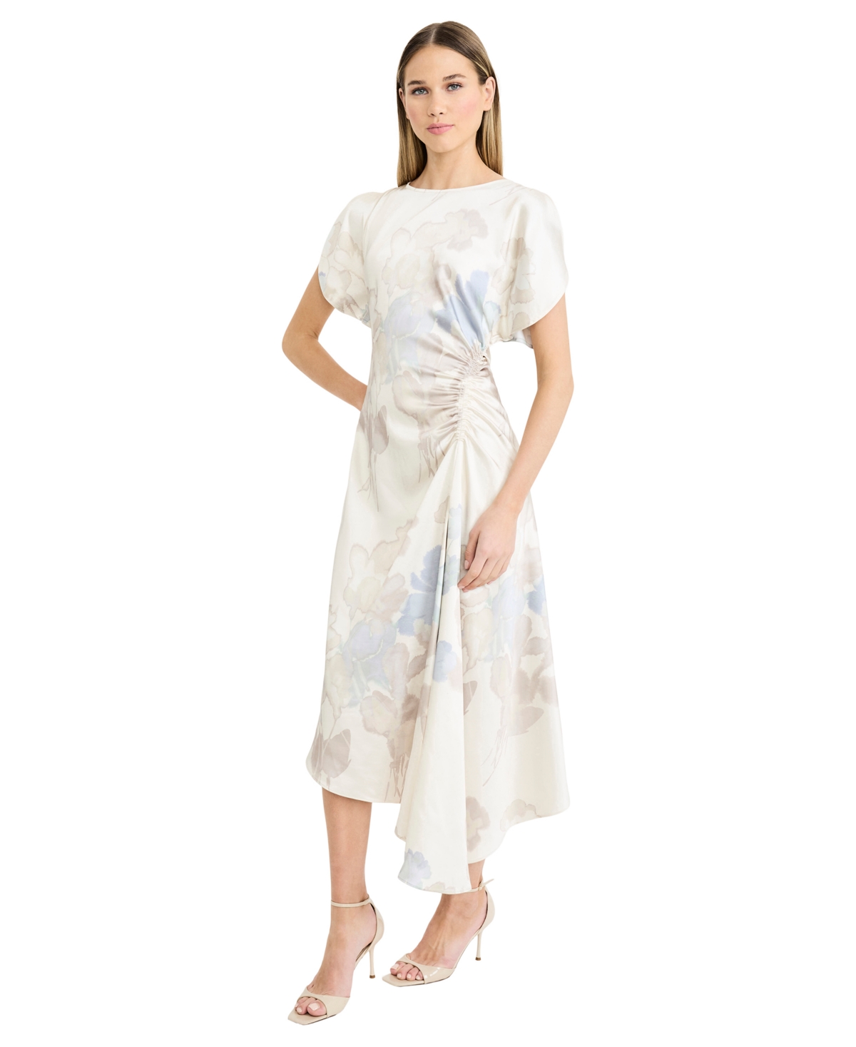 Luxely Women's Asymmetrical Draped Skirt Midi Dress