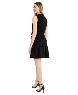 Women's Belted V-Neck Short Dress